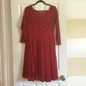 Lace red A line dress